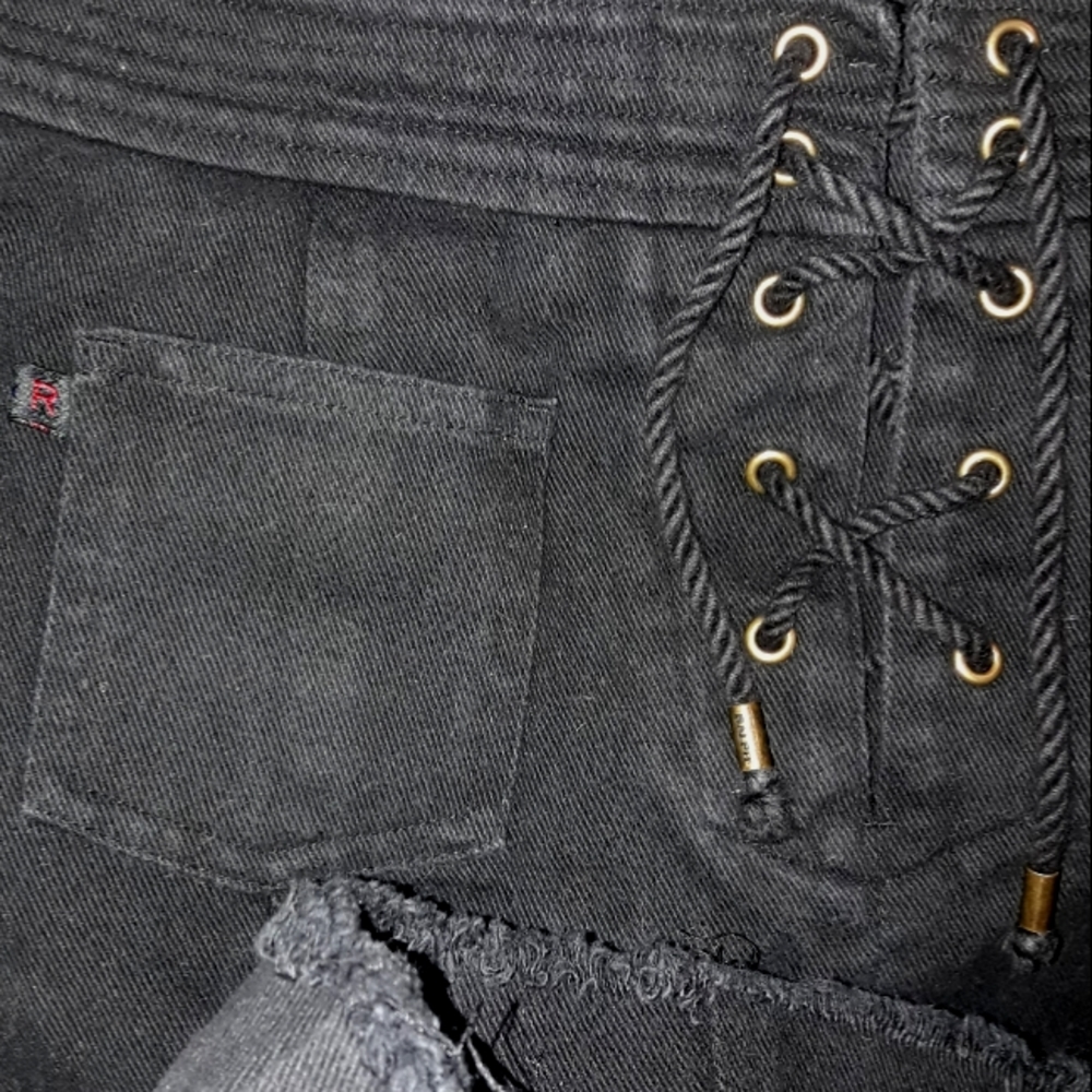 Polo Ralph Lauren Black Denim Boho Mini Skirt Fringe Hem Black Jeans Skirt 4 - Picture 13 of 13